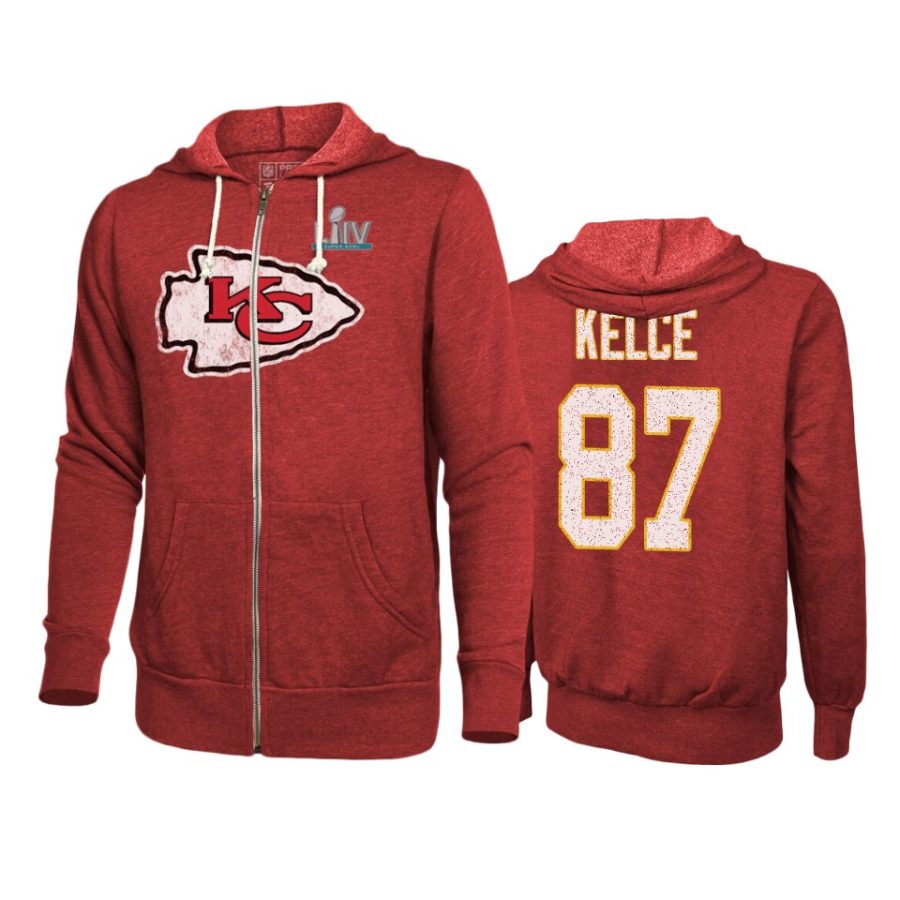 mens kansas city chiefs travis kelce red super bowl liv full zip hoodie