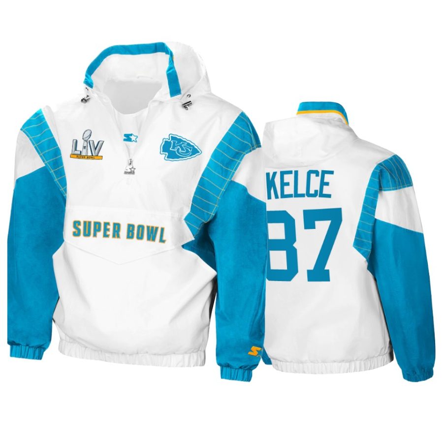 mens kansas city chiefs travis kelce white teal super bowl lv crinkle hoodie