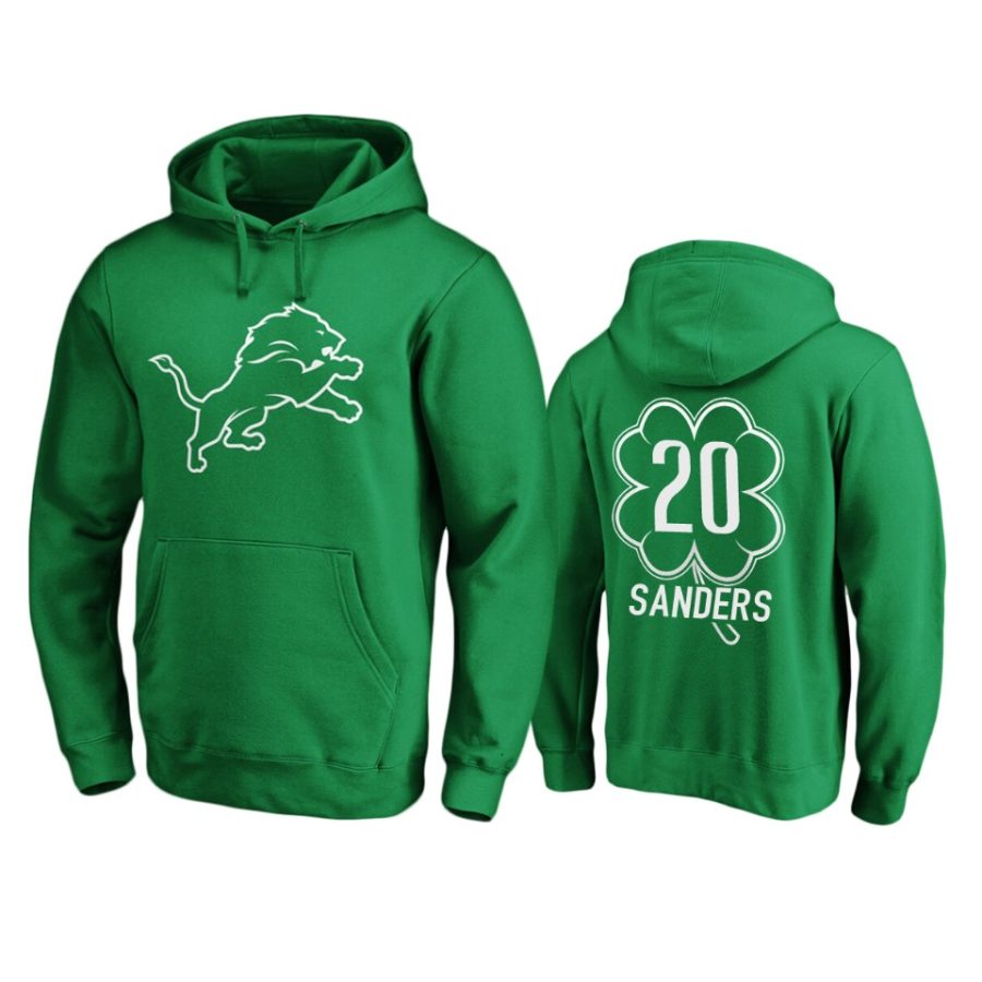 mens lions barry sanders green st. patricks day white logo hoodie