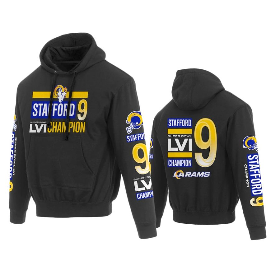 mens los angeles rams matthew stafford black super bowl lvi champions player hoodie