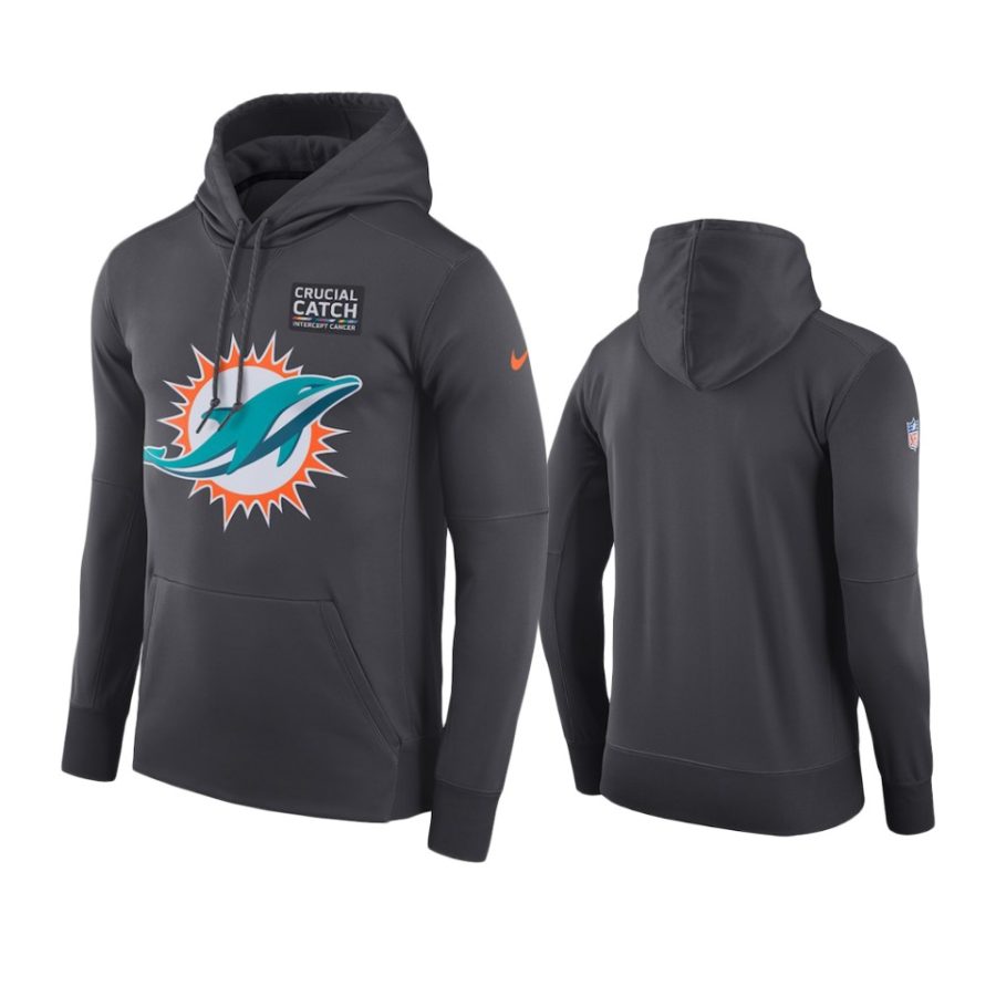 mens miami dolphins anthracite crucial catch performance hoodie
