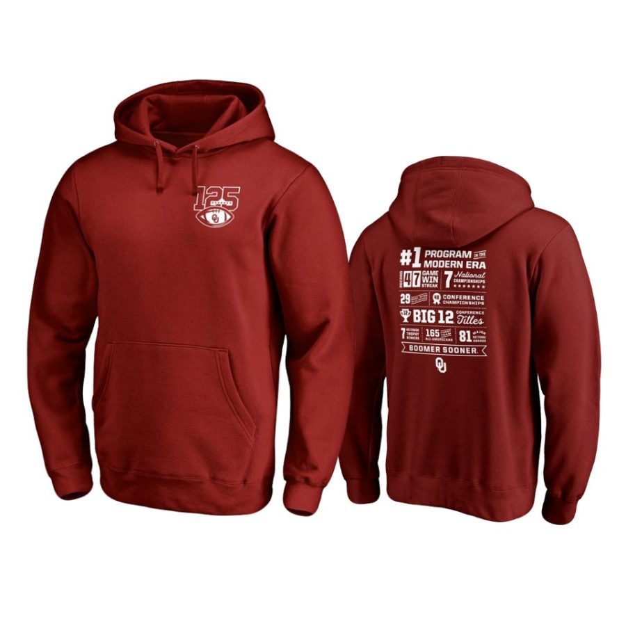 mens oklahoma sooners 125th football season crimson champ stats hoodie