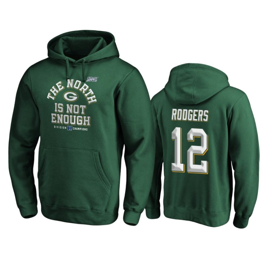 mens packers aaron rodgers green 2019 nfc north division champions cover two pullover hoodie