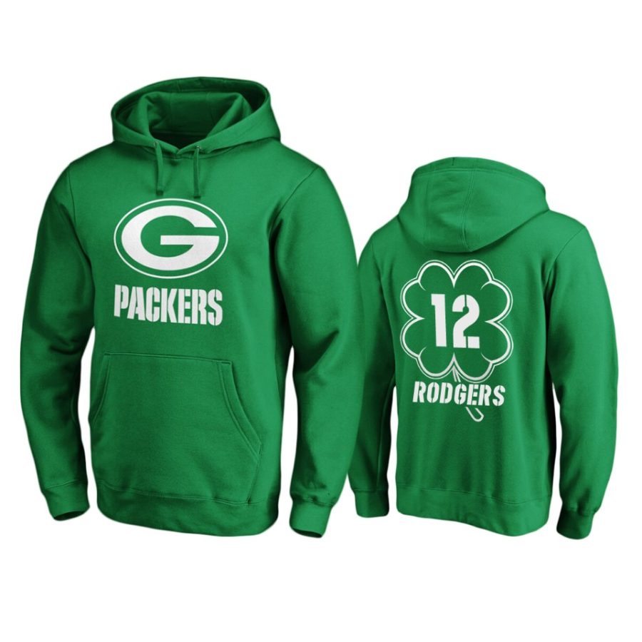 mens packers aaron rodgers green st. patricks day white logo hoodie