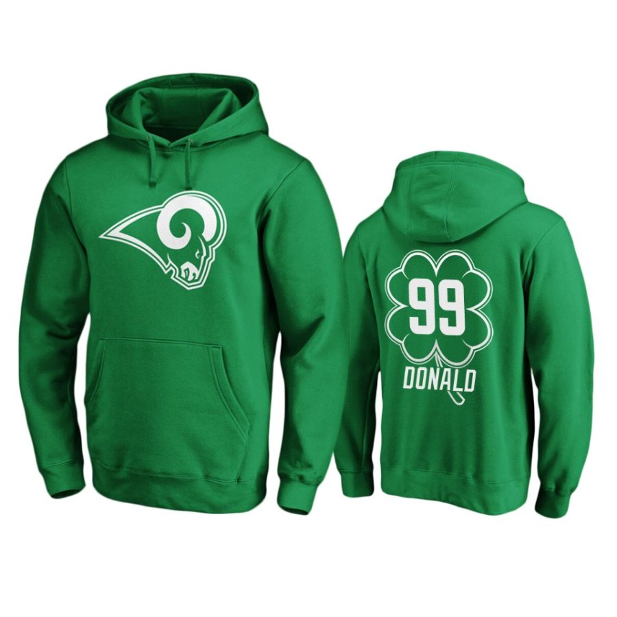 mens rams aaron donald green st. patricks day white logo hoodie