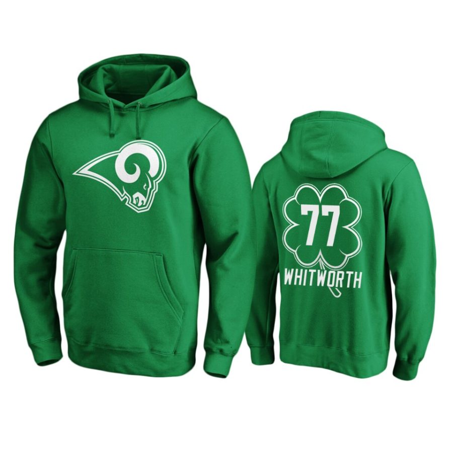 mens rams andrew whitworth green st. patricks day white logo hoodie