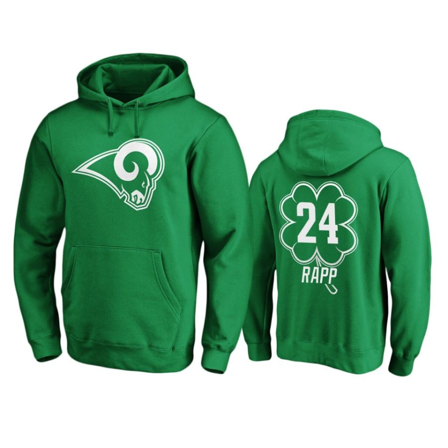 mens rams taylor rapp green st. patricks day white logo hoodie