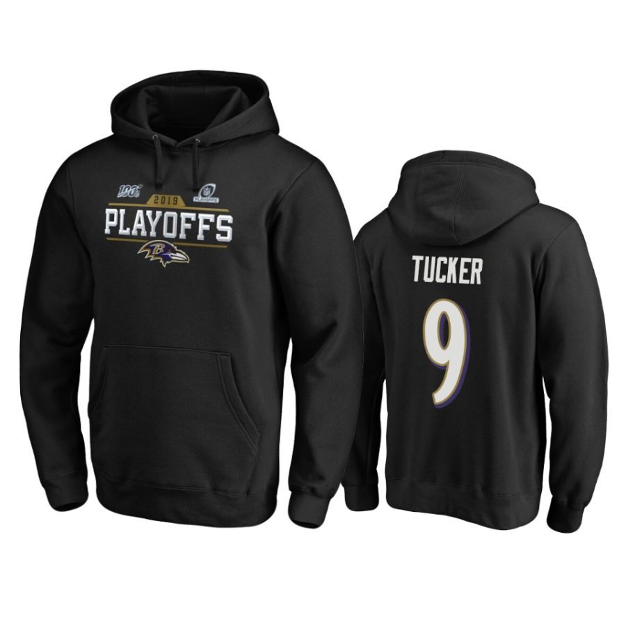 mens ravens justin tucker black 2019 nfl playoffs bound chip shot pullover hoodie