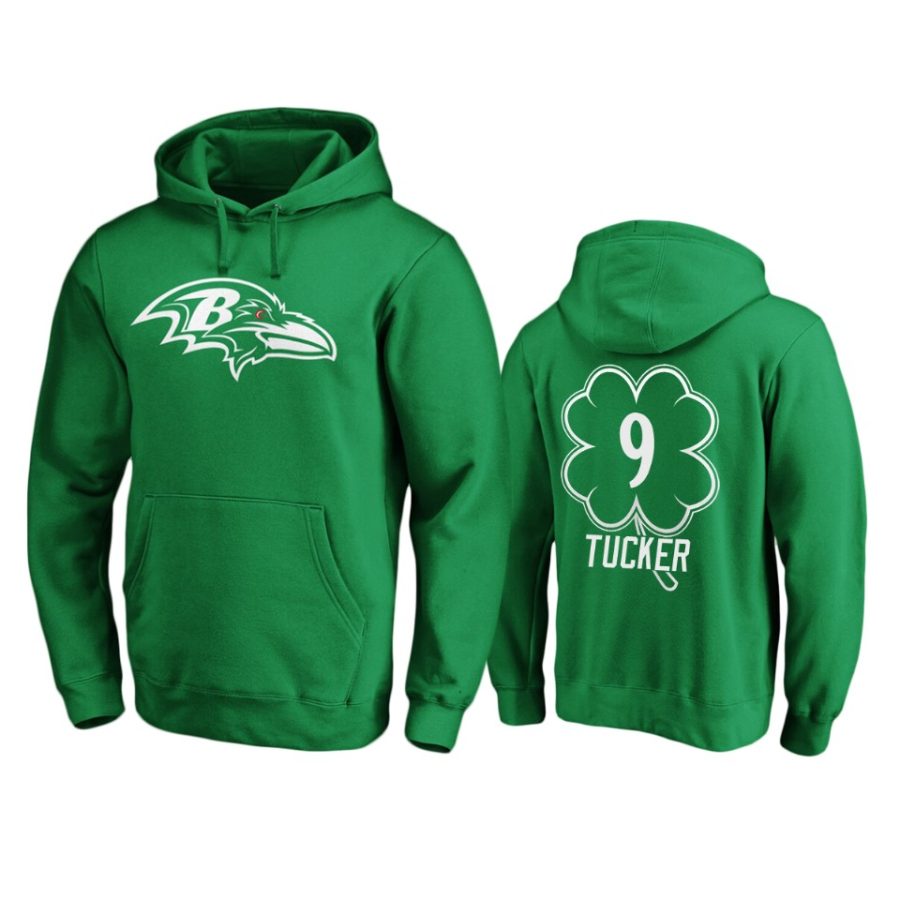 mens ravens justin tucker green st. patricks day white logo hoodie