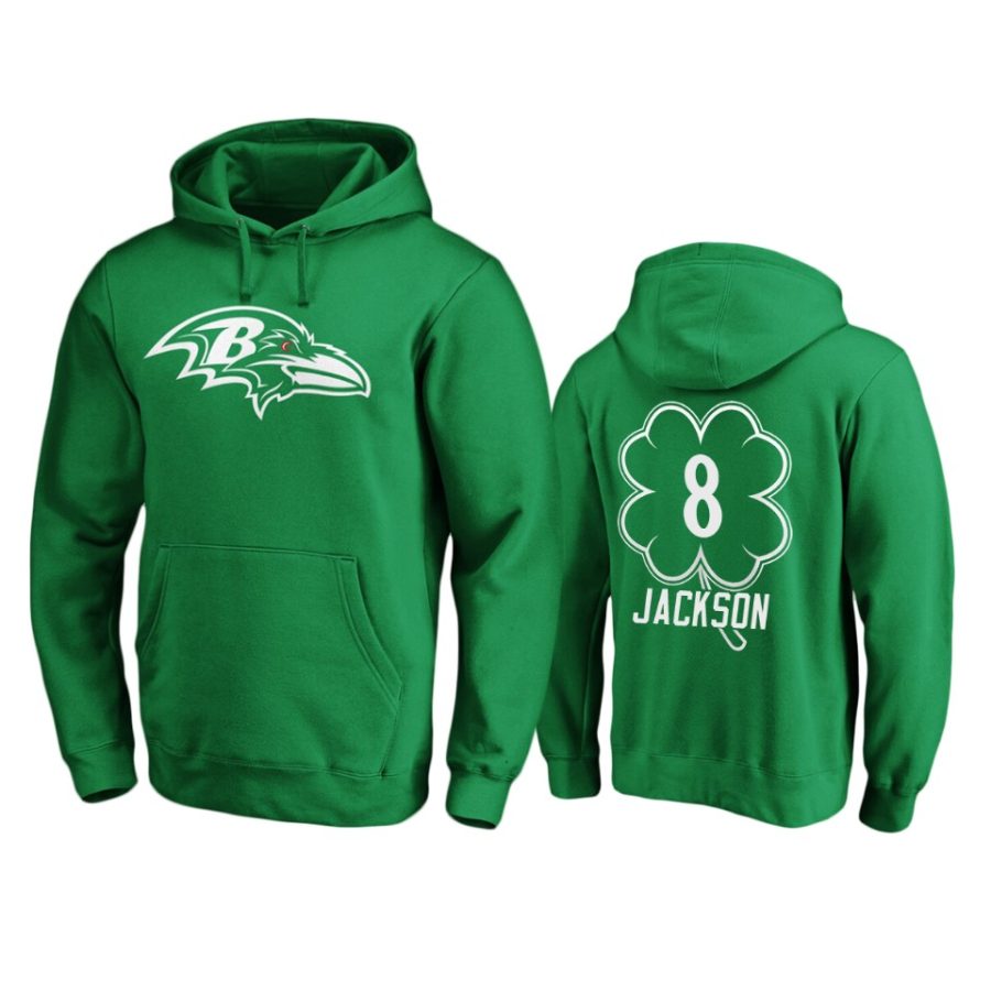 mens ravens lamar jackson green st. patricks day white logo hoodie