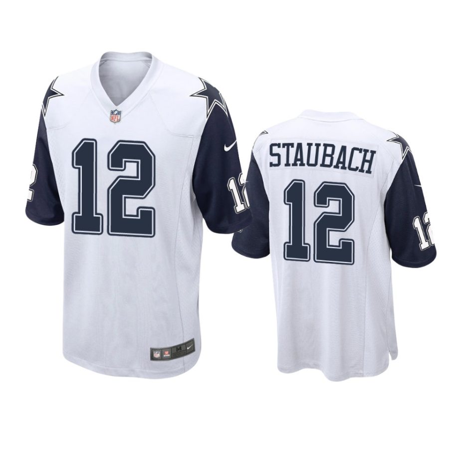 mens roger staubach cowboys white alternate game jersey