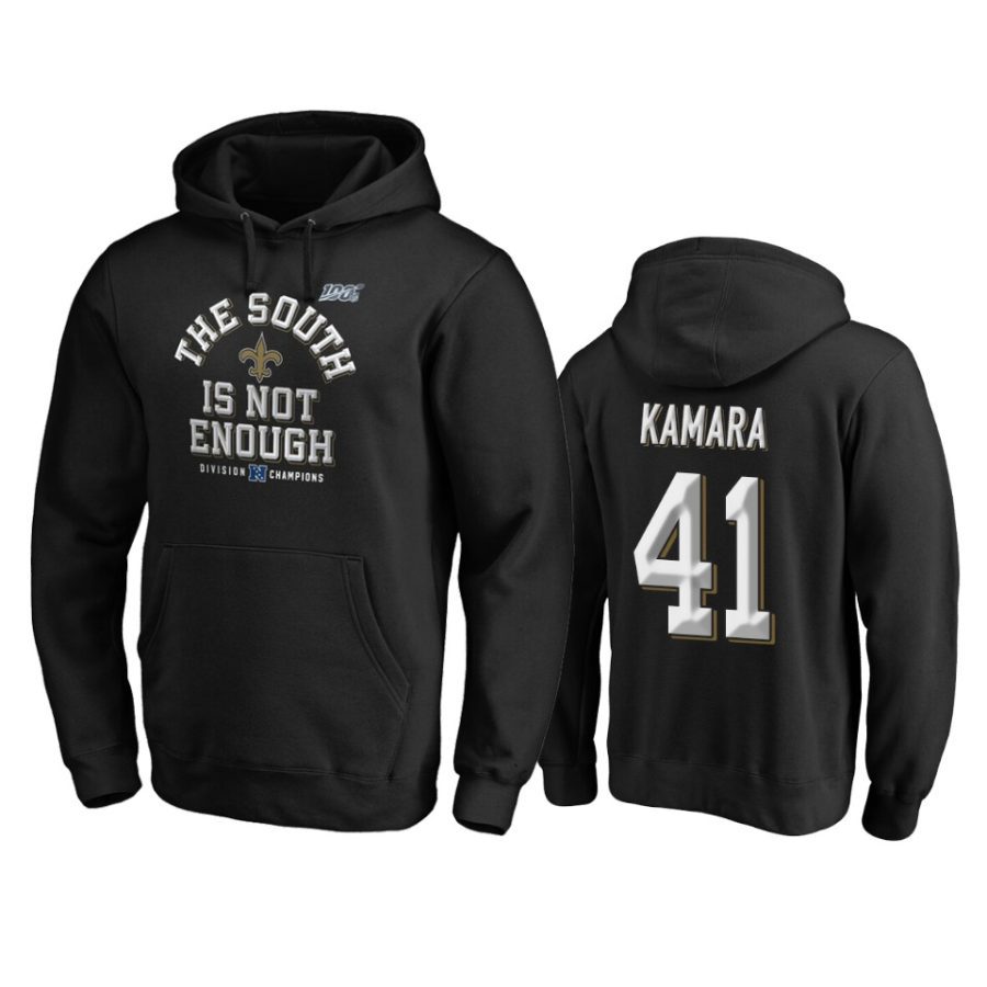 mens saints alvin kamara black 2019 nfc south division champions cover two pullover hoodie