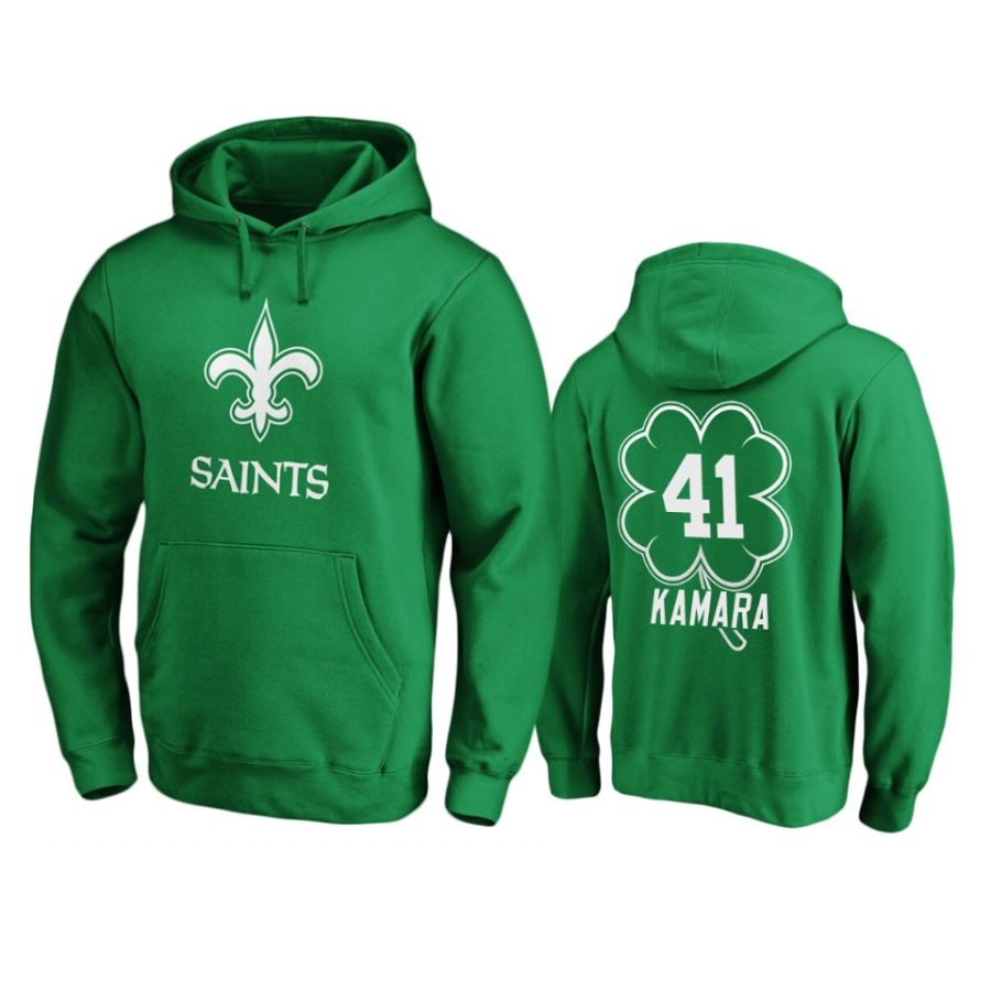 mens saints alvin kamara green st. patricks day white logo hoodie