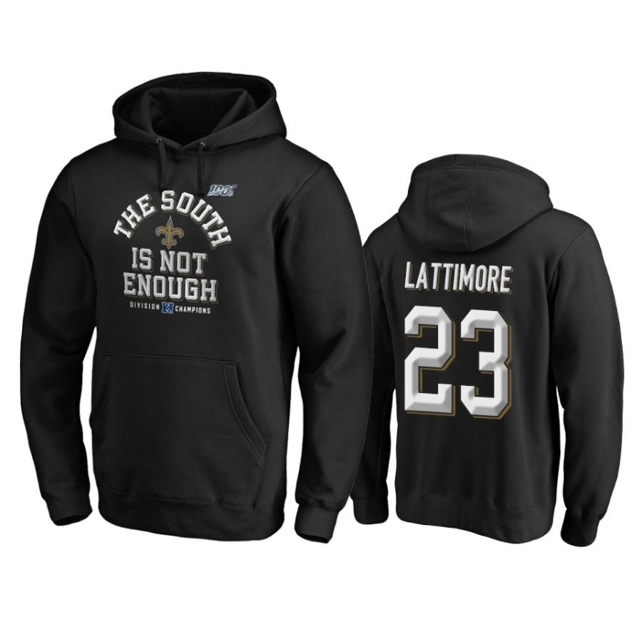 mens saints marshon lattimore black 2019 nfc south division champions cover two pullover hoodie