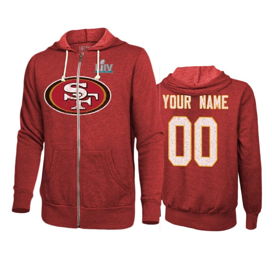 mens san francisco 49ers custom scarlet super bowl liv full zip hoodie