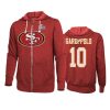 mens san francisco 49ers jimmy garoppolo scarlet super bowl liv full zip hoodie