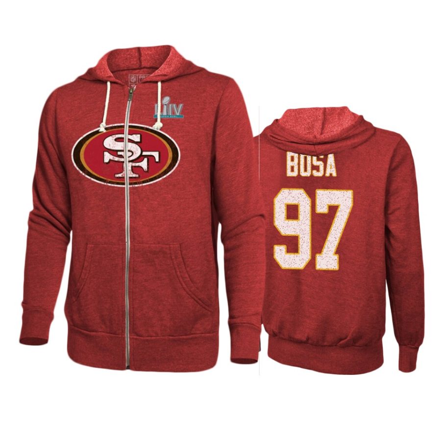 mens san francisco 49ers nick bosa scarlet super bowl liv full zip hoodie