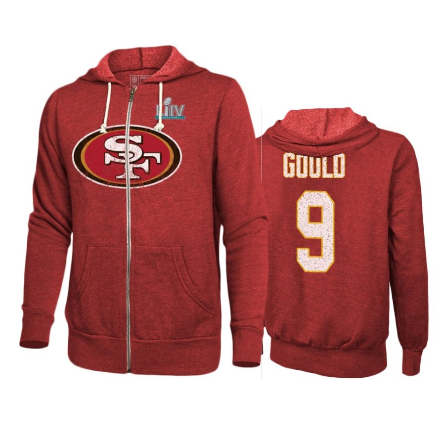 mens san francisco 49ers robbie gould scarlet super bowl liv full zip hoodie