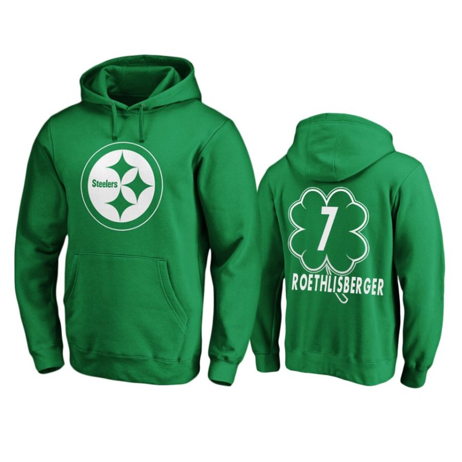 mens steelers ben roethlisberger green st. patricks day white logo hoodie