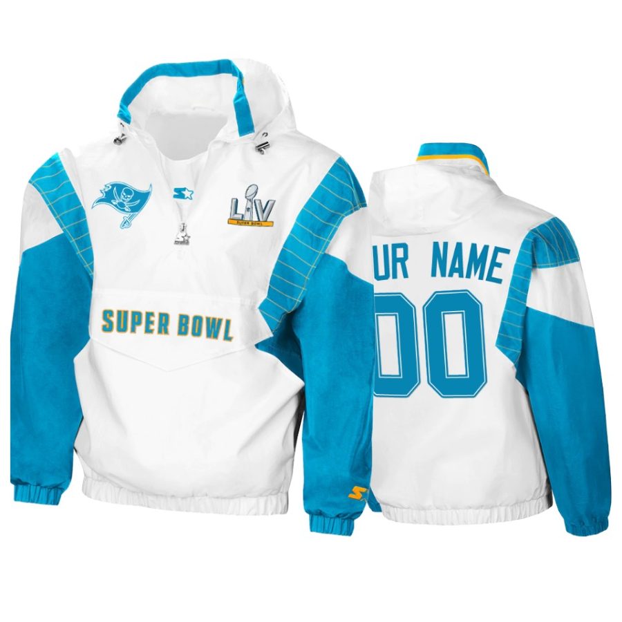 mens tampa bay buccaneers custom white teal super bowl lv crinkle hoodie