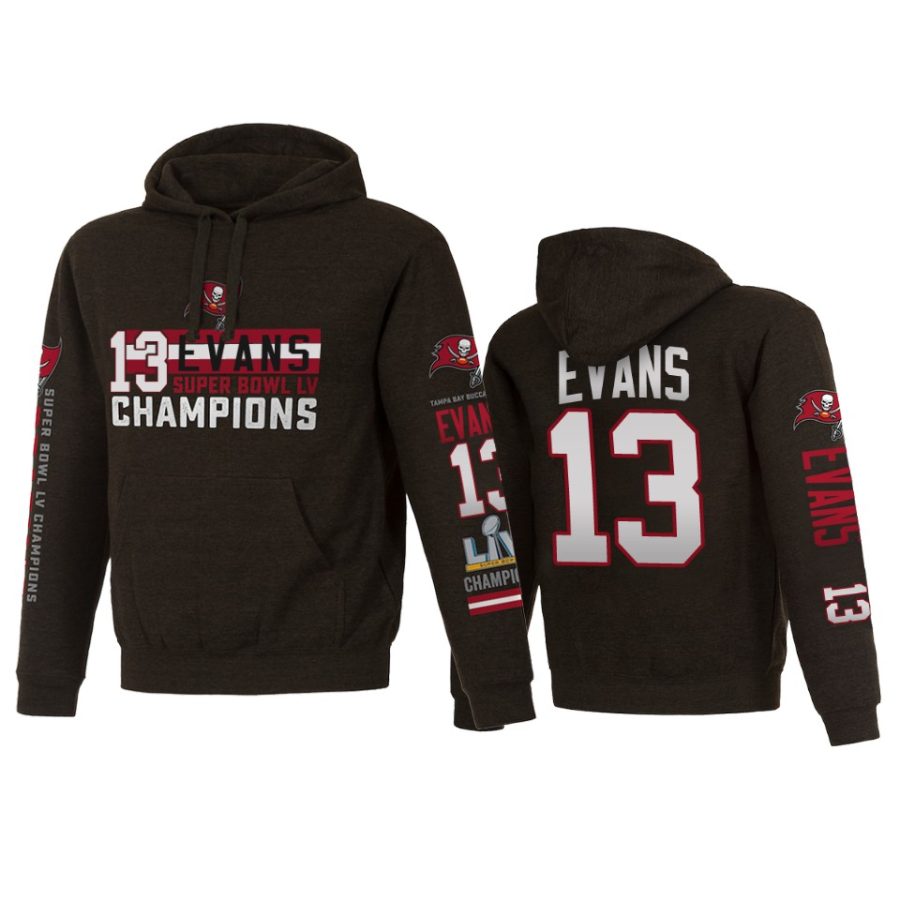 mens tampa bay buccaneers mike evans charcoal super bowl lv champions name number hoodie