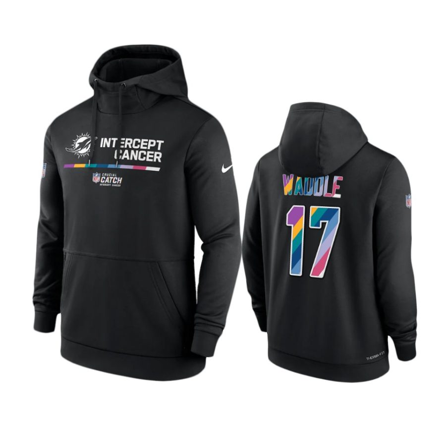 miami dolphins jaylen waddle black 2022 nfl crucial catch therma hoodie