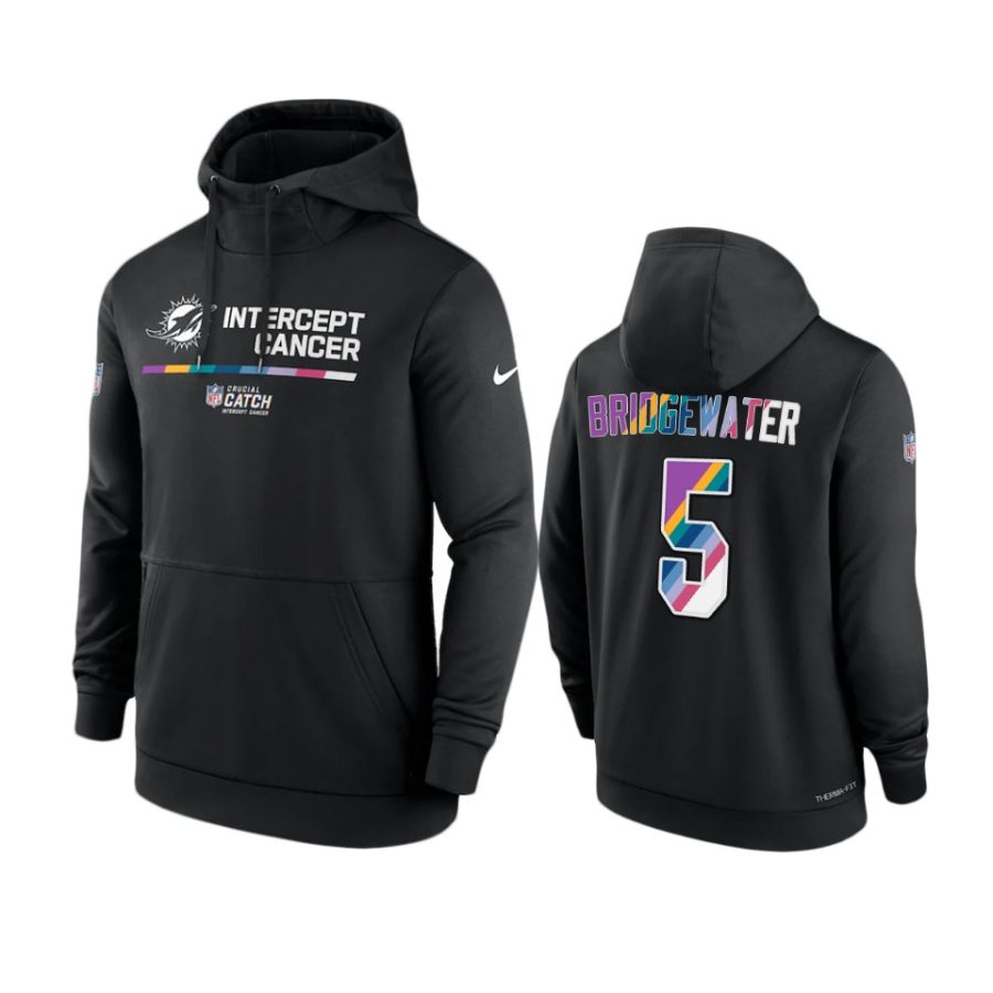 miami dolphins teddy bridgewater black 2022 nfl crucial catch therma hoodie