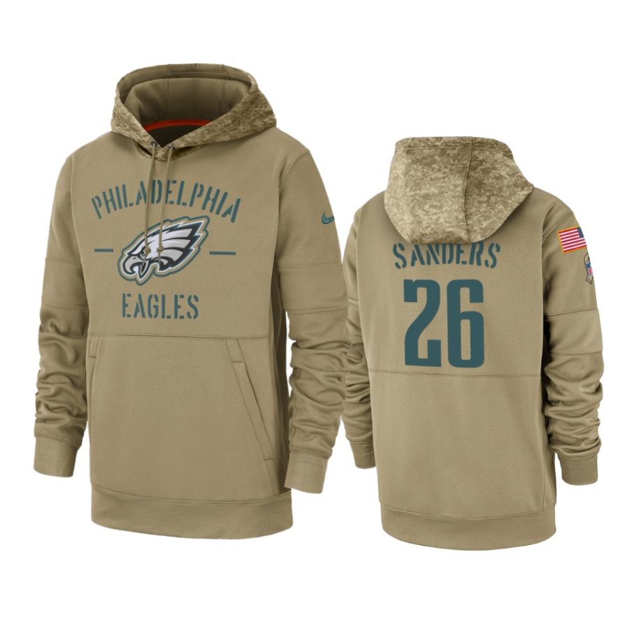 miles sanders eagles tan 2019 salute to service sideline therma hoodie