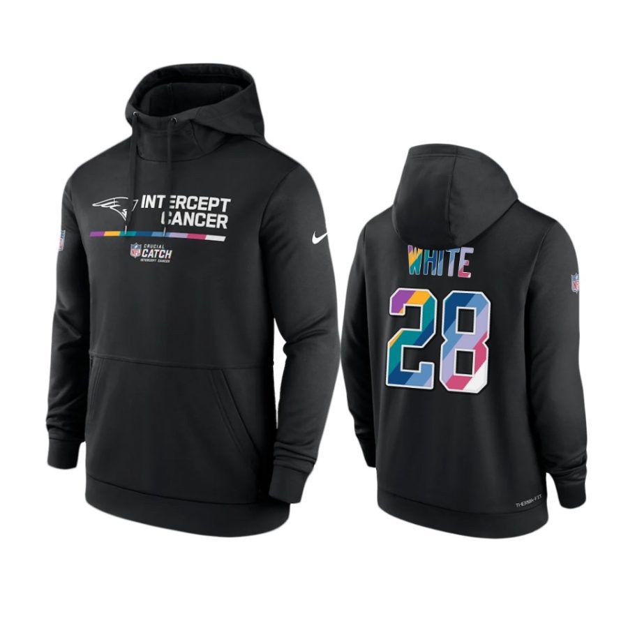 new england patriots james white black 2022 nfl crucial catch therma hoodie