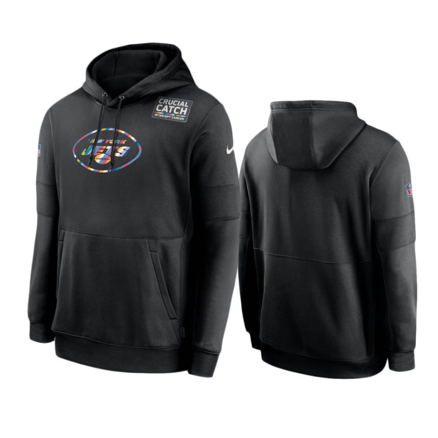 new york jets black crucial catch sideline performance hoodie