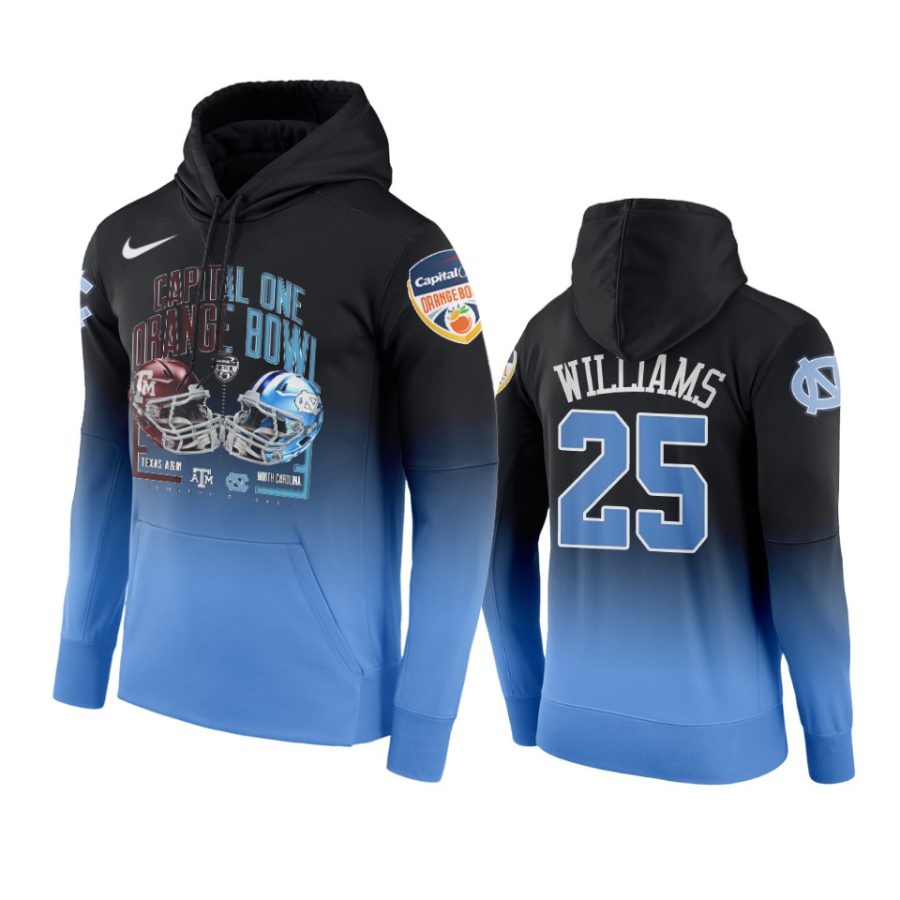 north carolina tar heels javonte williams 2021 orange bowl blue hoodie