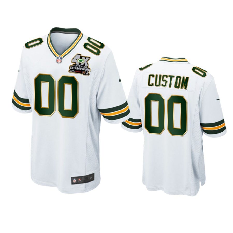 packers custom white 4x super bowl champions patch game jersey