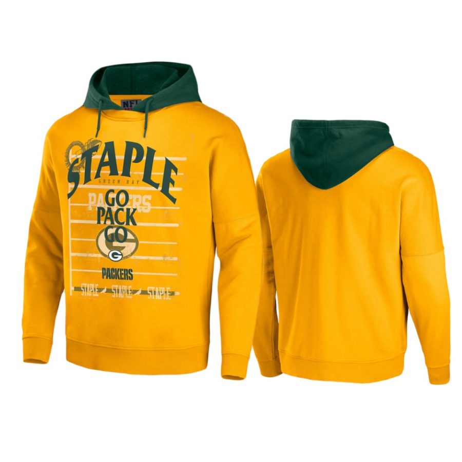 packers gold staple throwback vintage wash hoodie