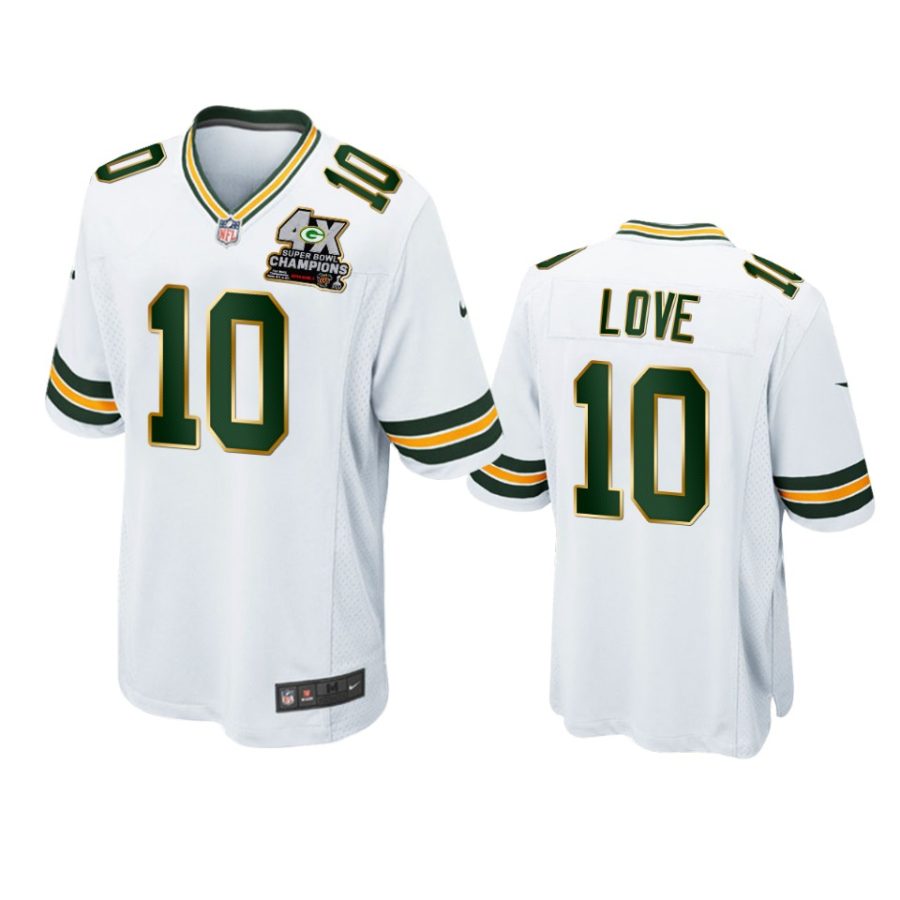 packers jordan love white 4x super bowl champions patch game jersey