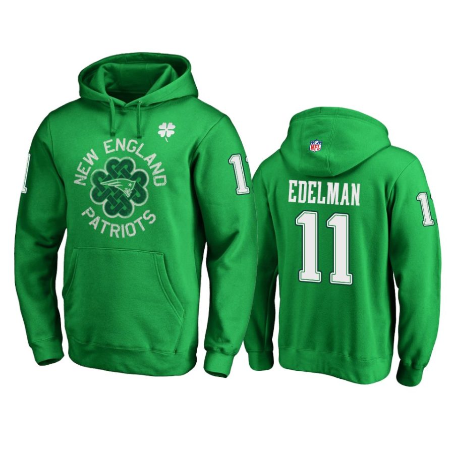 patriots 11 kelly green julian edelman st. patricks day hoodie