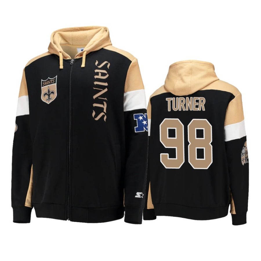 payton turner saints black gold extreme throwback full zip hoodie