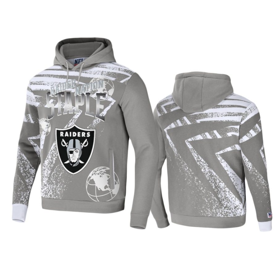 raiders gray staple all over print hoodie