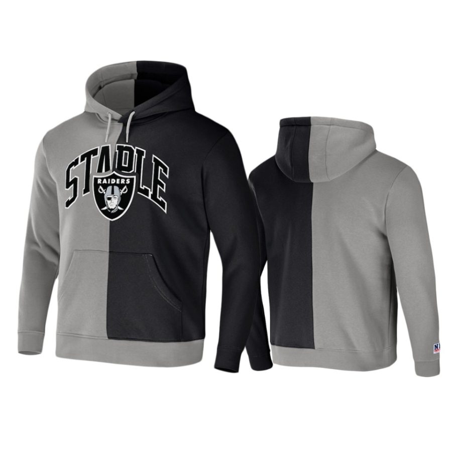 raiders gray staple split logo hoodie