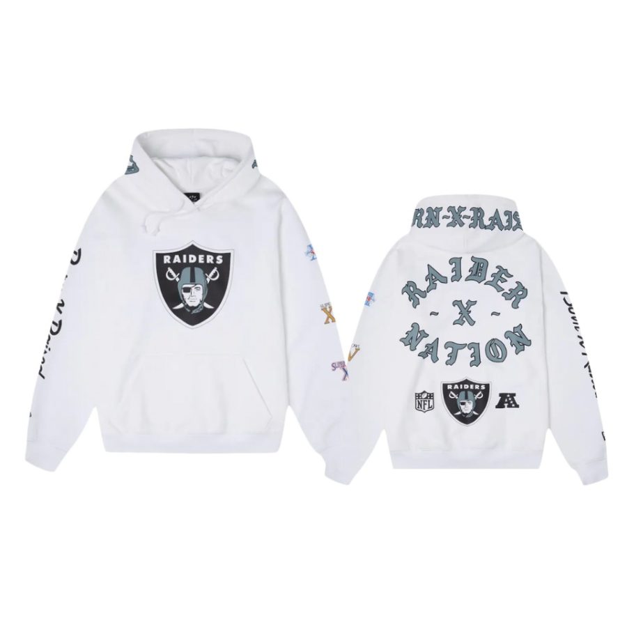 raiders white born raised heavyweight hoodie