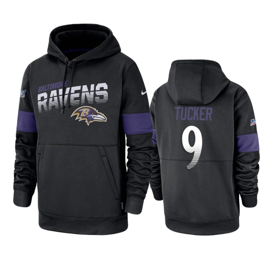 ravens justin tucker black sideline team logo 100th season hoodie