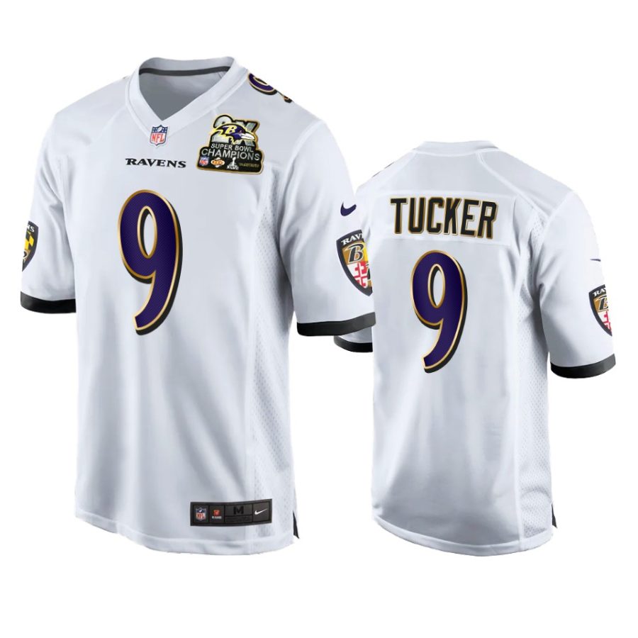 ravens justin tucker white 2x super bowl champions patch game jersey