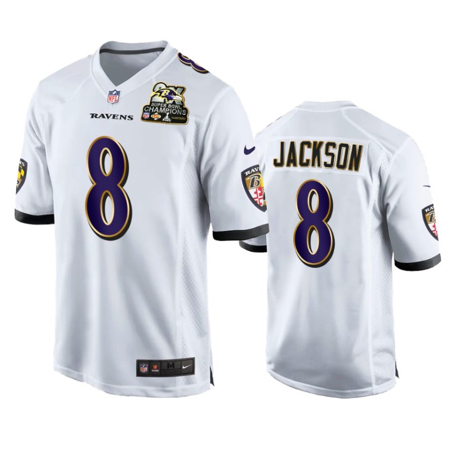 ravens lamar jackson white 2x super bowl champions patch game jersey