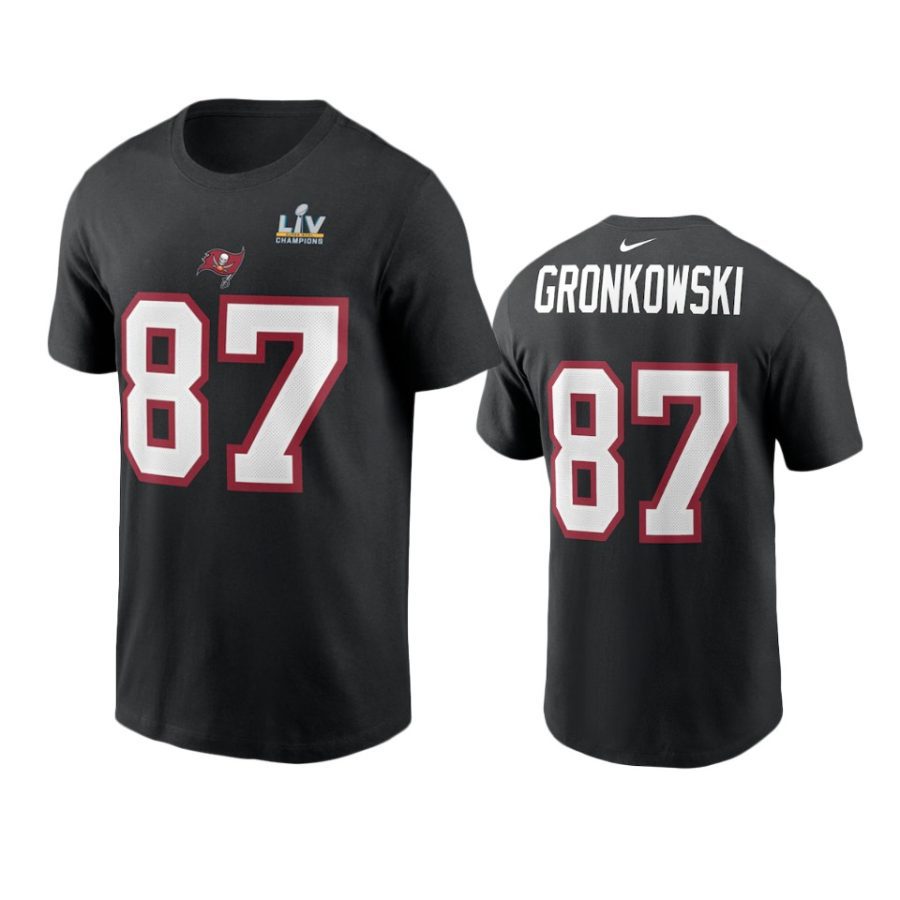 rob gronkowski tampa bay buccaneers black super bowl lv champions name number t shirt