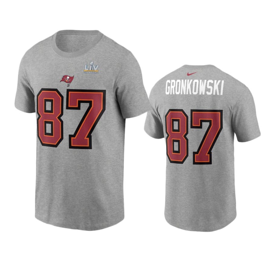 rob gronkowski tampa bay buccaneers gray super bowl lv champions name number t shirt