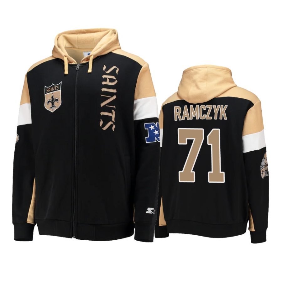 ryan ramczyk saints black gold extreme throwback full zip hoodie