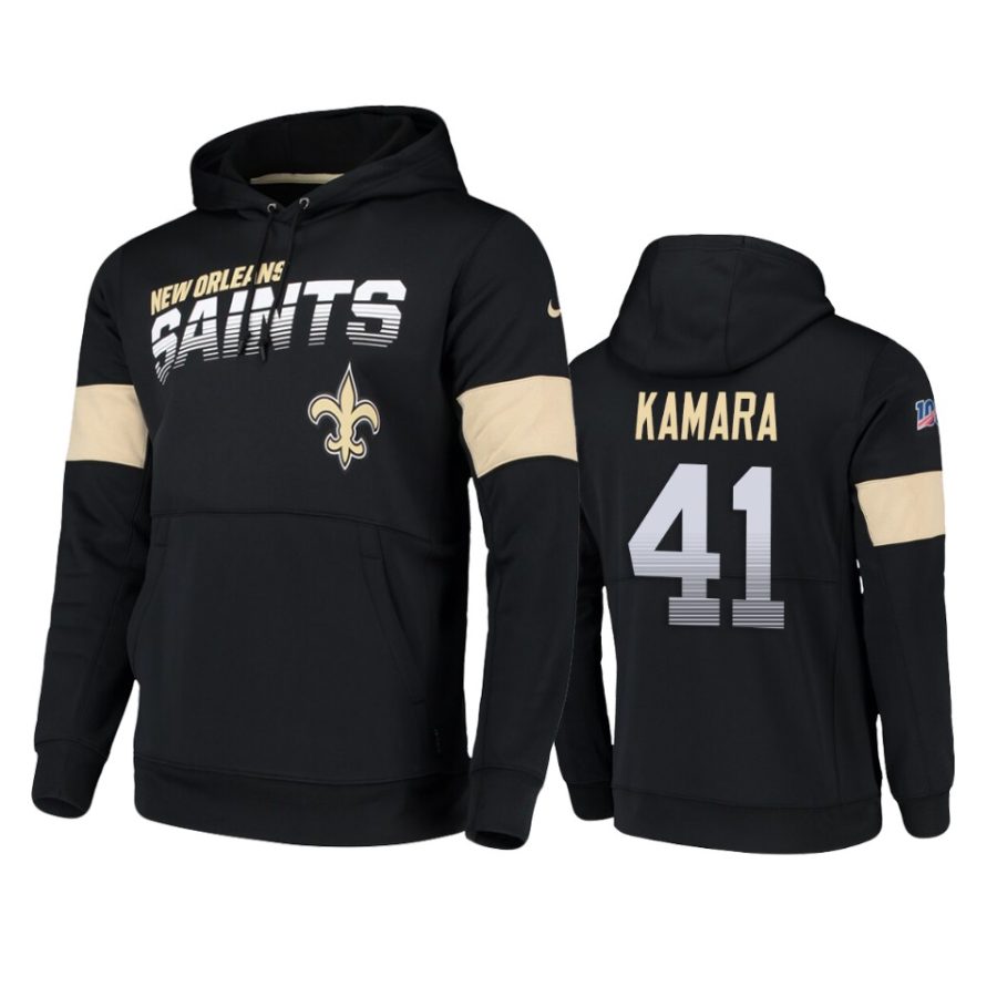 saints alvin kamara black sideline team logo 100th season hoodie