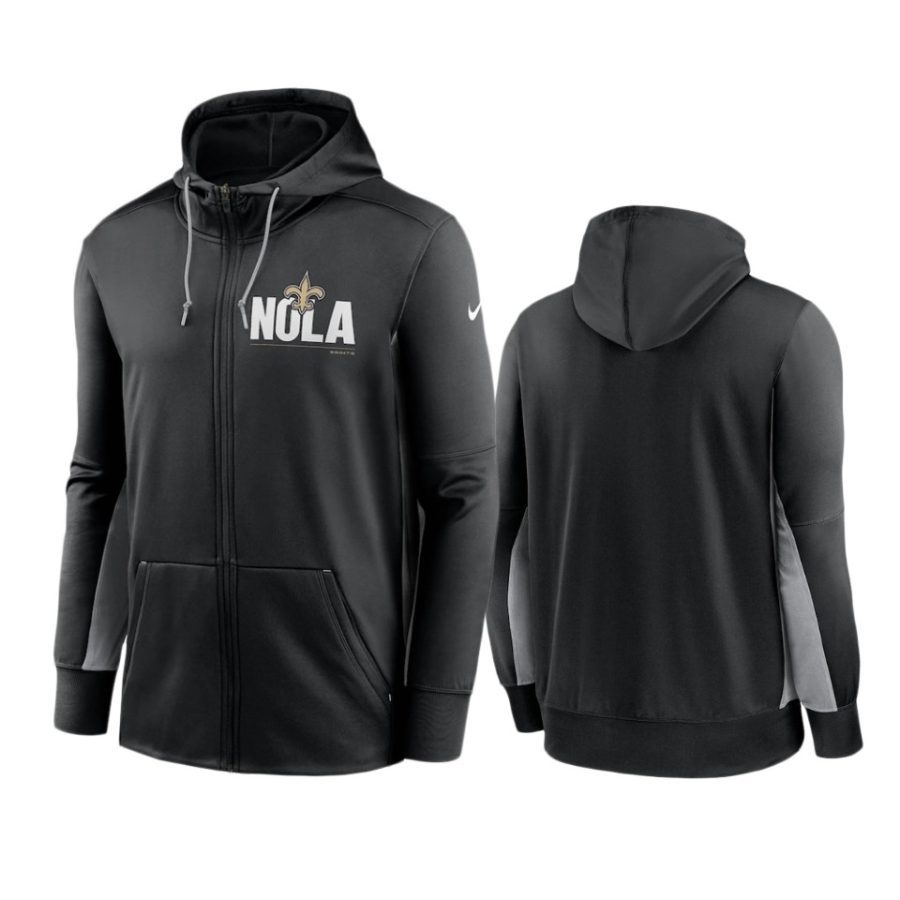 saints black gray mascot performance full zip hoodie