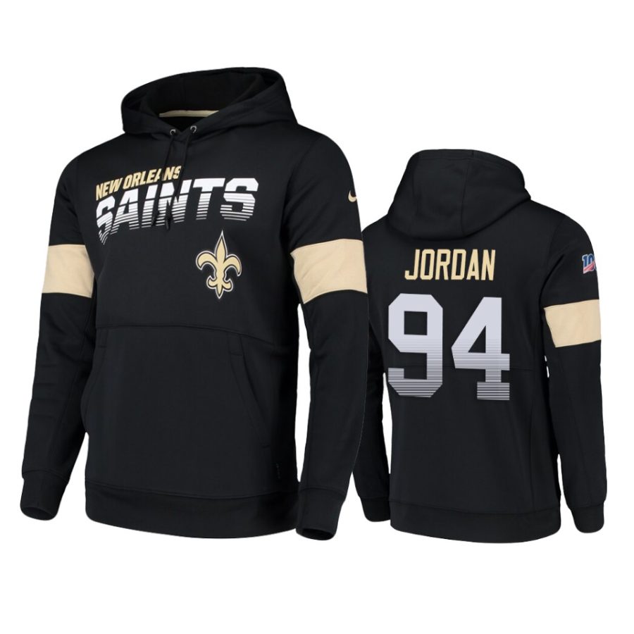 saints cameron jordan black sideline team logo 100th season hoodie