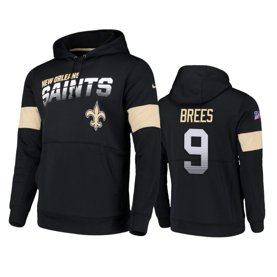 saints drew brees black sideline team logo 100th season hoodie