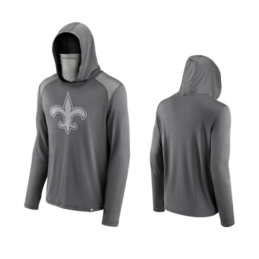 saints gray rally on transitional face covering hoodie